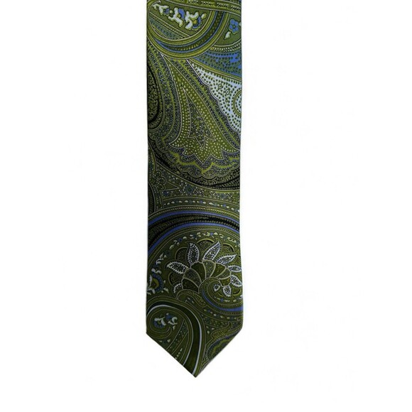 COUNTESS MARA 100% Silk Necktie Green Paisley Multicolor Striped Tip - Picture 12 of 14